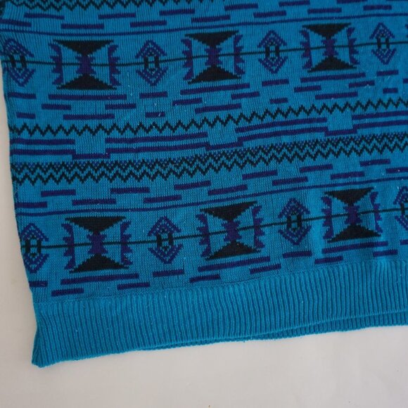 Vintage Wrangler Blue Knit Aztec Print Crewneck Sweater S - Picture 7 of 10